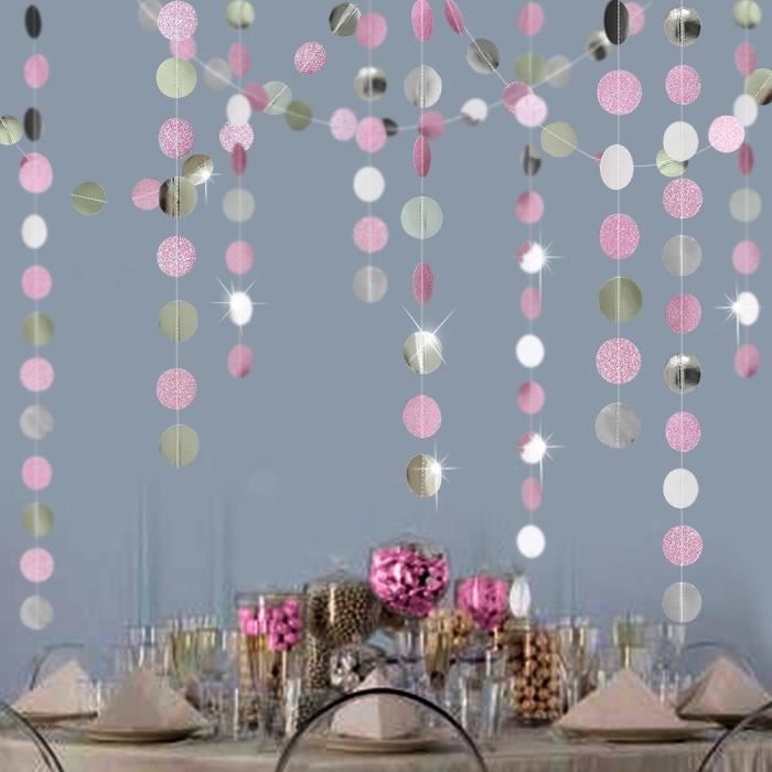 Guirlande Ronde En Papier à Paillettes Multicolore - Lot De 2 Guirlandes De 4 Mètres - Pour Fête, Mariage, Anniversaire