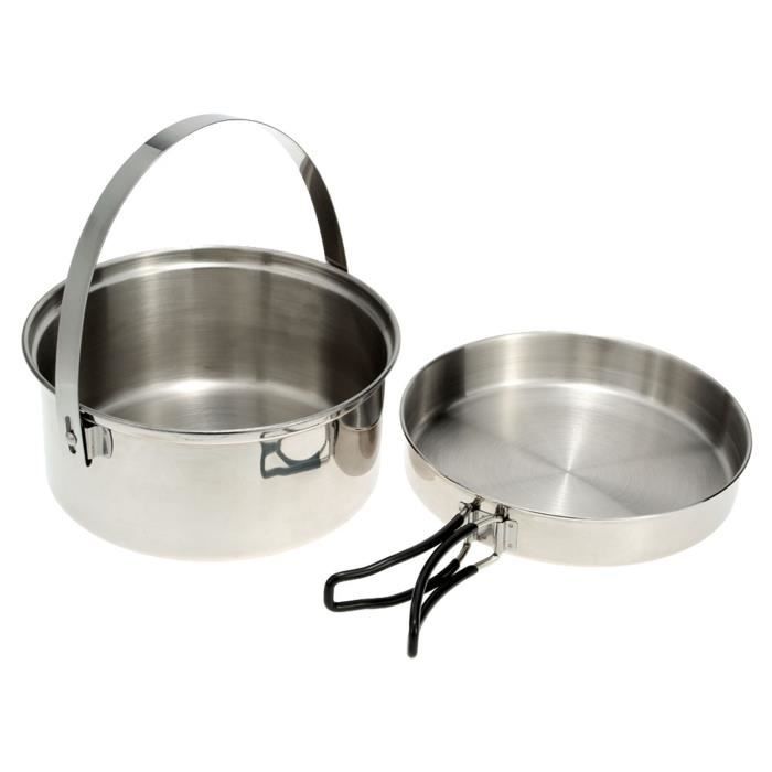 2 pieces kit de cuisine de camping en acier inoxydable avec casserole et poele a frire pour camping en plein air cdiscount maison