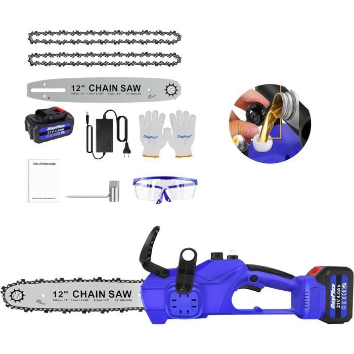 Tronçonneuse électrique Sans Fil 12 Pouces - 2 Batteries 15000mAh - Lubrification Automatique - Moteur Brushless
