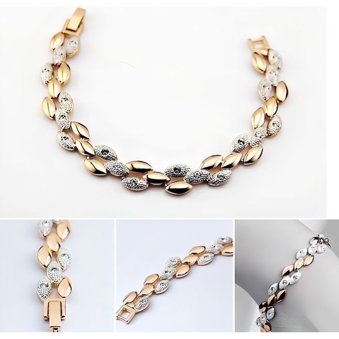 Bracelet - Femme - Maille Grain - Alterné - Cristal - Autrichien - Blanc - Plaqué Or Jaune 750/1000 - 18 cm Bracelet - Femme - Maille Grain - Alterné - Cristal - Autrichien - Blanc - Plaqué Or Jaune 750/1000 - 18 cm