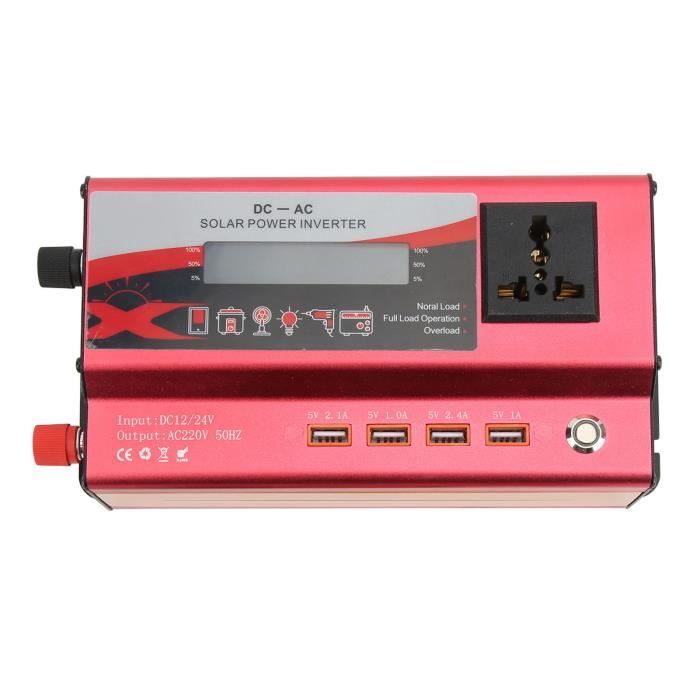 Dilwe Convertisseur de puissance 700W 12/24VDC vers 220VAC Onde sinusoïdale modifiée 4 ports USB