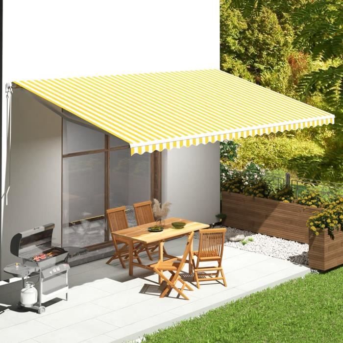 Toile De Store Banne Remplacement 3x2m Jaune - Tissu Anti-UV Imperméable Indéchirable Avec Volant Pour Auvent Terrasse