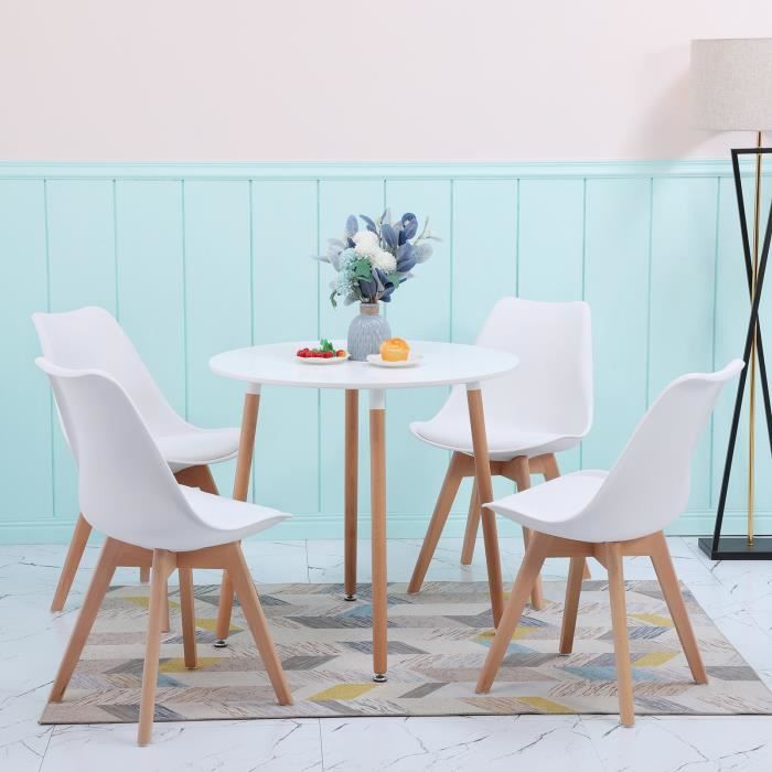 EGGREE Table de salle à manger ronde en verre 80CM scandinave et 4 chaises Noire 
