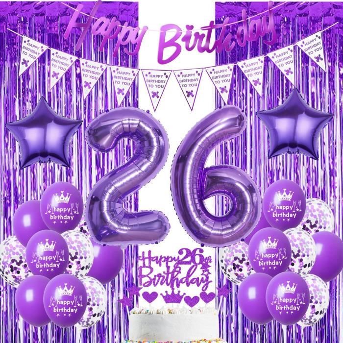Ballon Anniversaire Fille Violet Décoration Fête Étoile et Coeur Ballons Guir