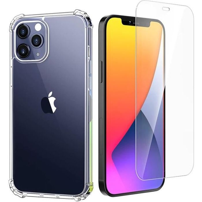 coque iphone 12 verre trempe protection ecran housse etui en transparent silicone tpu souple bumper avec coin renforce cdiscount telephonie