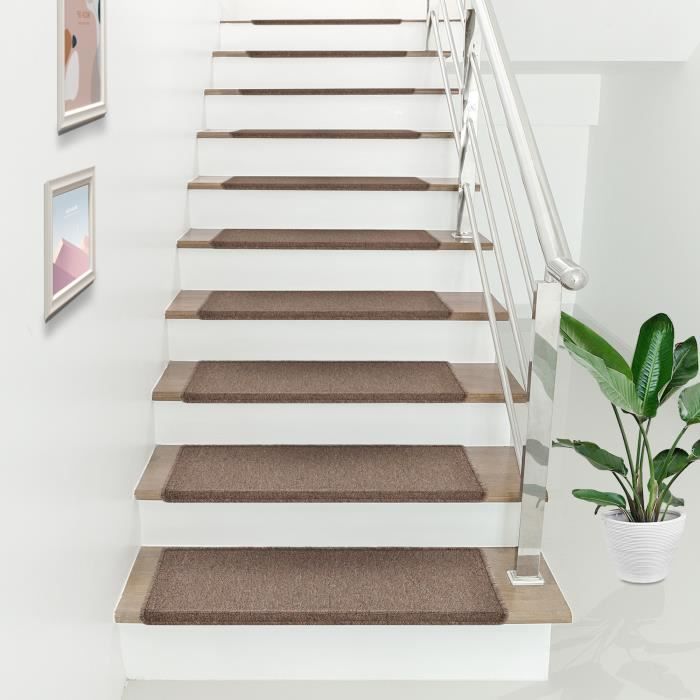 Lot de 15 marchettes descalier rectangulaires antidérpantes 65 x 24 cm avec bord marron foncé