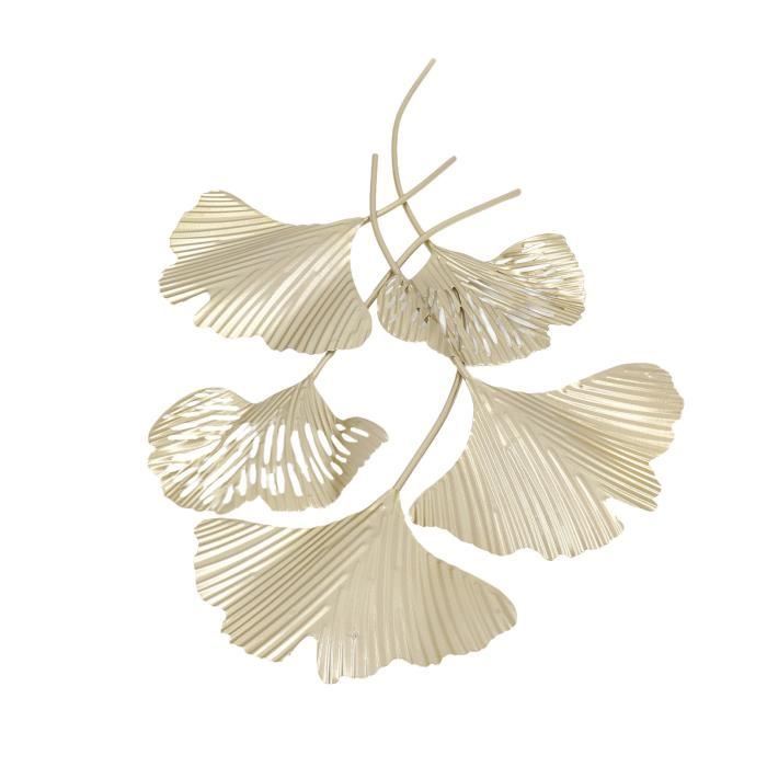 SAFIGLE Ornement Mural En Fer Forgé Feuilles De Ginkgo Dorées – Déco Murale Ronde Nordique Sans Perçage