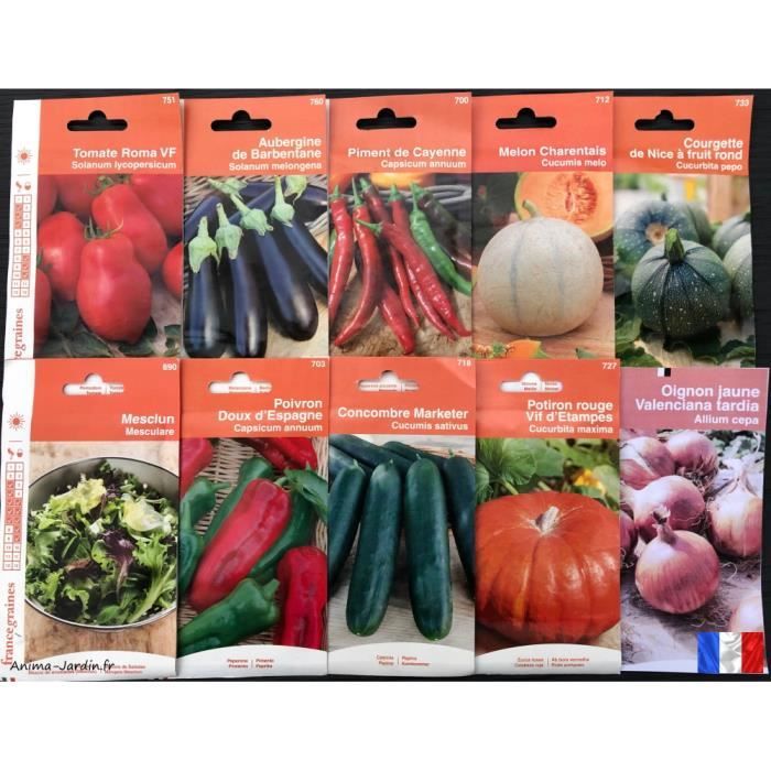 Lot de 10 sachets de graines, légumes du soleil, tomate, melon, poivron, piment, français, économique, pas cher