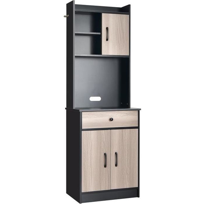 giantex buffet de cuisine 1 tiroir et 3 portes- meuble armoire de rangement- 3 étagères réglables- 60x 40x 180cm-style moderne-noir