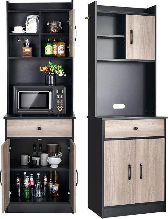 GIANTEX Buffet de Cuisine 1 Tiroir et 3 Portes- Meuble Armoire de Rangement- 3 Étagères Réglables- 60x 40x 180cm-Style Moderne-Noir