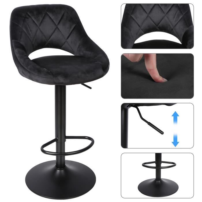 huole. chaises de bar, lot de 4, tabourets hauts, hauteur réglable, rotatif sur 360°, avec dossier et repose-pieds, noir uni