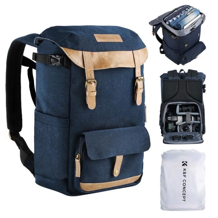 K&F Concept Sac à Dos Appareil Photo, 21L Sac DSLR, Sac de Voyage Ordinateur, Housse Imperméable pour DSLR Canon Nikon Sony Olympus