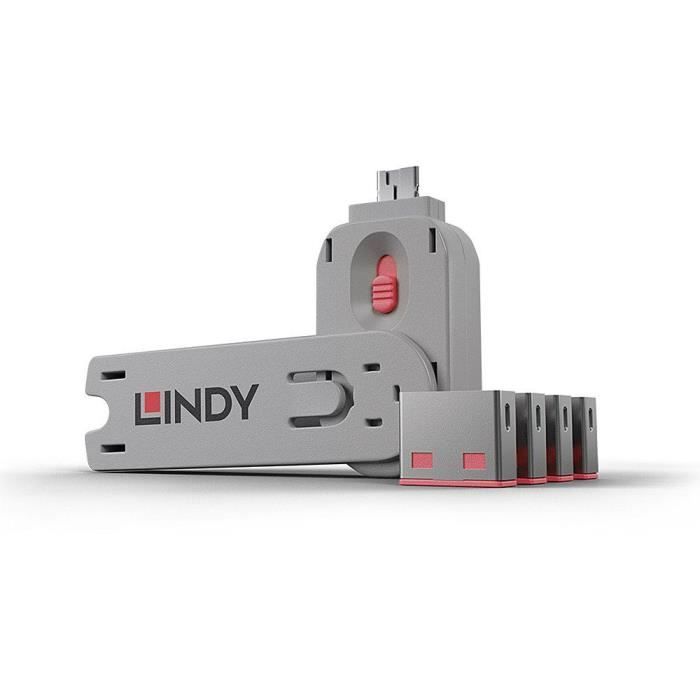 LINDY Clé USB et 4 bloqueurs de ports USB - Rouge - Cdiscount