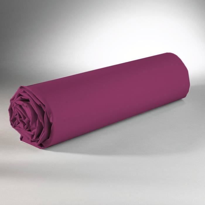 Drap housse - Prune - 160 x 200 cm - 100% coton - Élastiqué - Lavable en machine Drap housse - Prune - 160 x 200 cm - 100% coton - Élastiqué - Lavable en machine