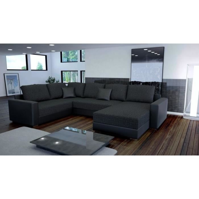 Canape D Angle En U Still Noir Xxl Tissu Maille Achat Vente Canape Sofa Divan Cdiscount