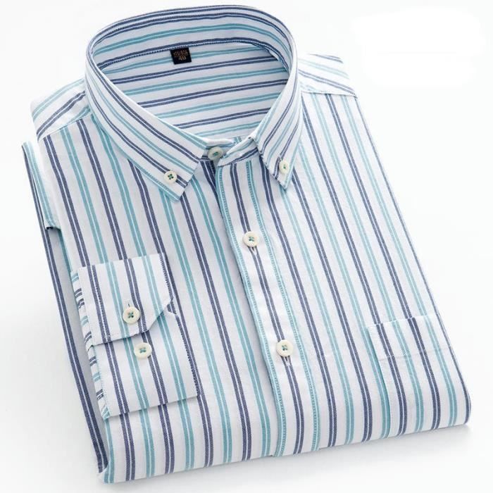 Chemise Homme Manches Longues Rayée - Coupe Droite, Tissu Extensible, Infroissable, Idéale Mariage & Occasions