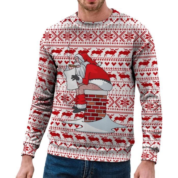 Femme Sweat Noël Moche 3D Impression Pull Noël Drôle à Capuche Père