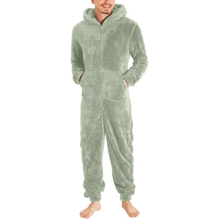 Grenouillère Pyjama Polaire Pour Homme - Onesie à Capuche En Flanelle Douce - Confort Hiver Et Détente