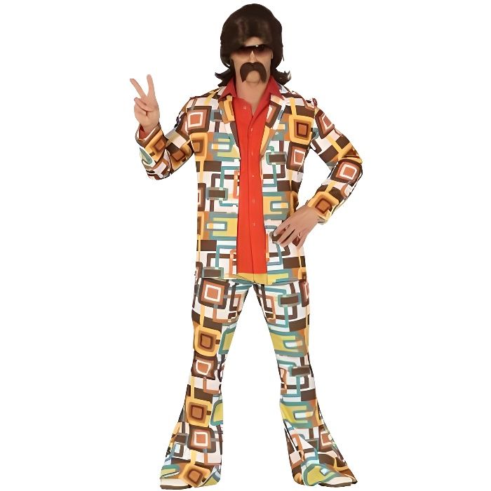 Deguisement Hippie Homme NO NAME Style Annee 70 Marron Polyester