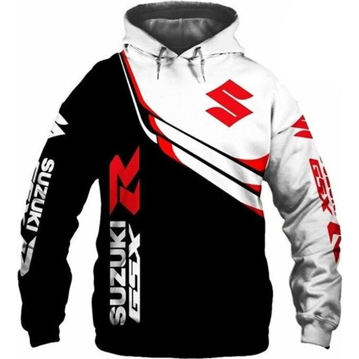 Sweat a capuche Suzuki Homme Noir Rouge Clair Col capuche