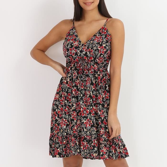 Robe Noire à Fleurs Promod Taille 38 - Résille Sans Manches - Longueur Genou - Occasion Très Bon état