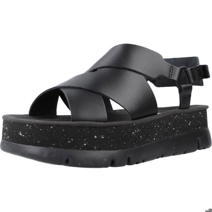 Sandale nu-pieds femme CAMPER 119396 Noir Cuir Compensé