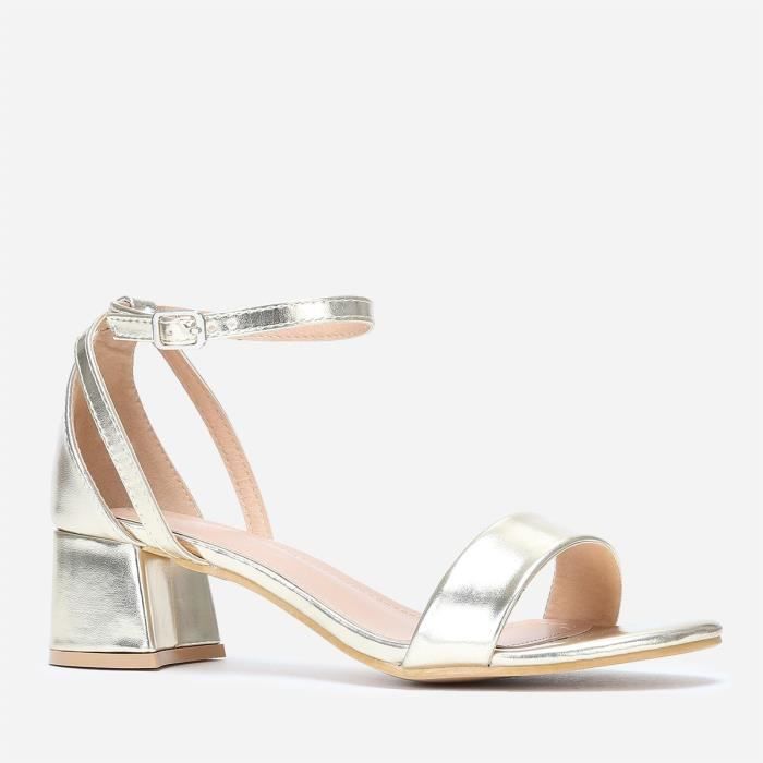 Sandales dorées store talon carré