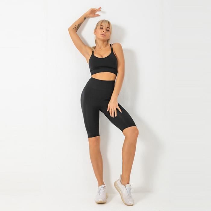 Ensemble d'entraînement femmes 2 pièces vêtements de sport vêtements de  sport sans couture soutiens-gorge de sport Biker Shorts tenues vêtements de  sport de Fitness 