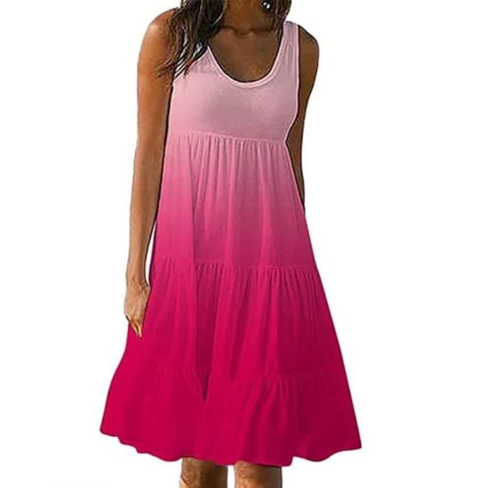 Robe Femme Bohème été - Imprimé Floral, Col V, Sans Manches, Mi-longue - Tissu Fluide Pour Plage Ou Ville - Style Décontracté Chic