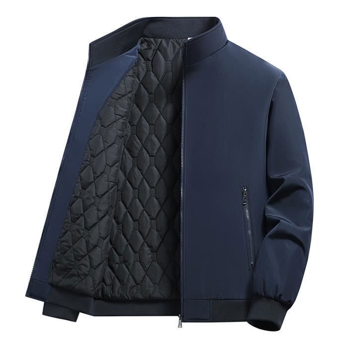 Blouson Homme Hiver Chaud Col Montant Casual Veste Zippee Epaisse Couleur Unie INSFITY Bleu Cdiscount Pret a Porter