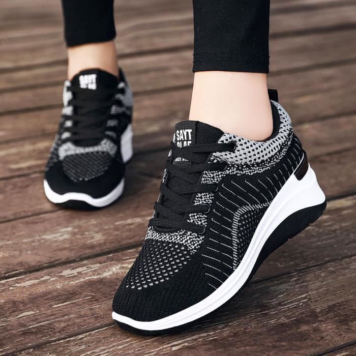 Chaussures de dehors a Semelles Compensees pour Femme Baskets Confortables a Coussin d Air Design de Marque Decontractees