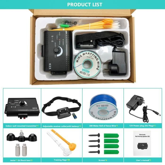 Comparer les prix de CLOTURE ELECTRIQUE POUR 2 CHIENS COLLIER ANTI FUGUE Etanche Invisible Collier A5