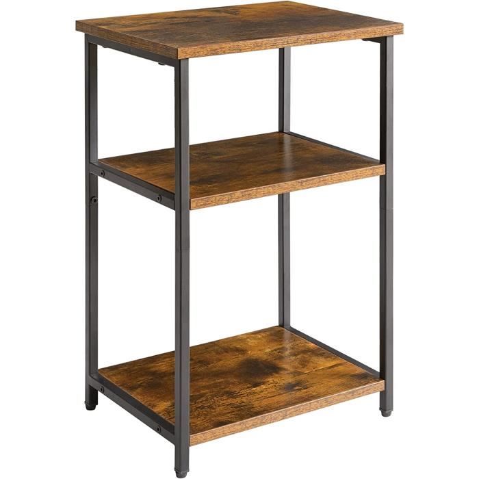 Table D'appoint Industrielle IBUYKE - 3 Niveaux - Étagère Rangement - Style Vintage - 44x18cm - Brun