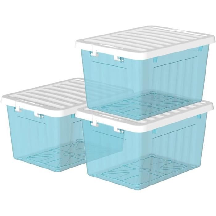Lot De 3 Coffres De Rangement PLAYBOX THERMOBABY - 42L Chacun, Rose - Avec Couvercle, Clips, Roulettes Et Empilables