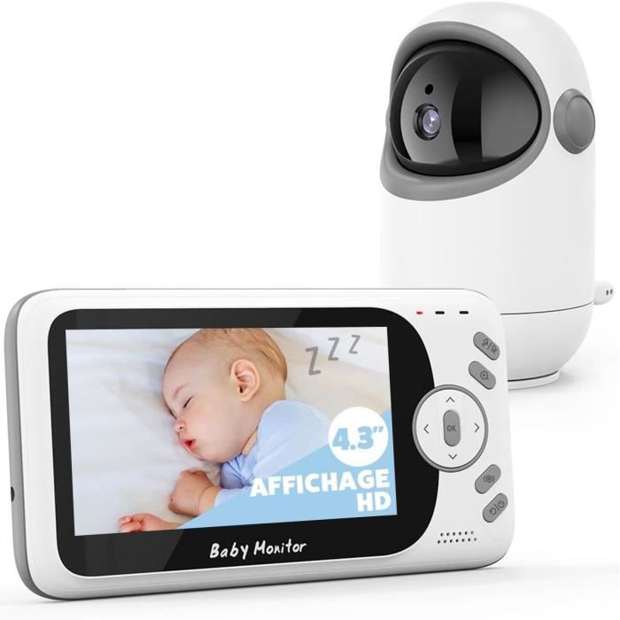 Babyphone vidéo sans fil, écran de 4.3 pouces, caméra Pan/Tilt à distance,  interphone bidirectionnel, Vision nocturne automatique, sécurité des