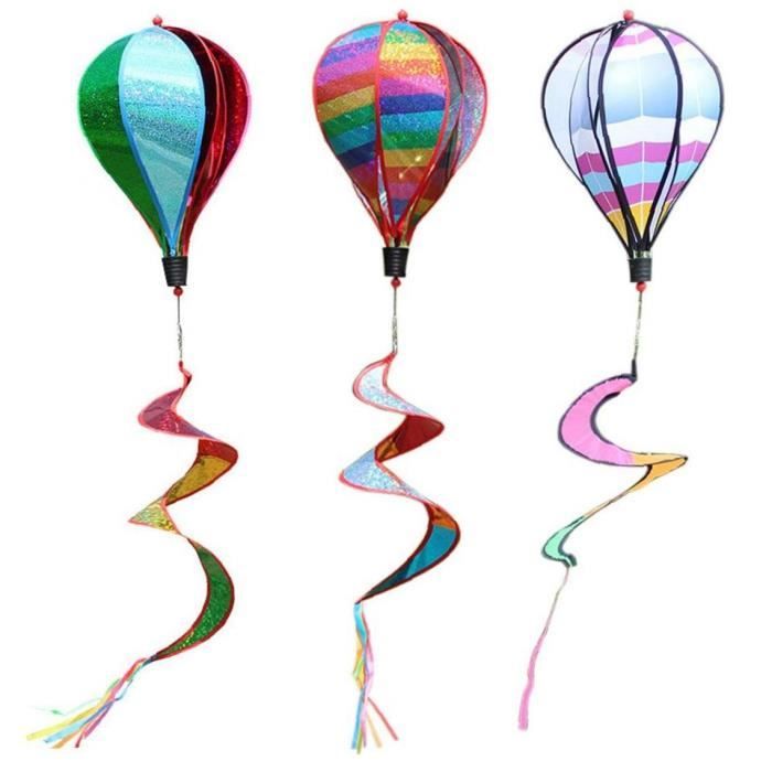 Waroomss Spinner à vent de ballon à air chaud léger et résistant à la décoloration Rainbow Balloon Décoration colorée à suspendre cinétique pour le jardin en plein air Pelouse 