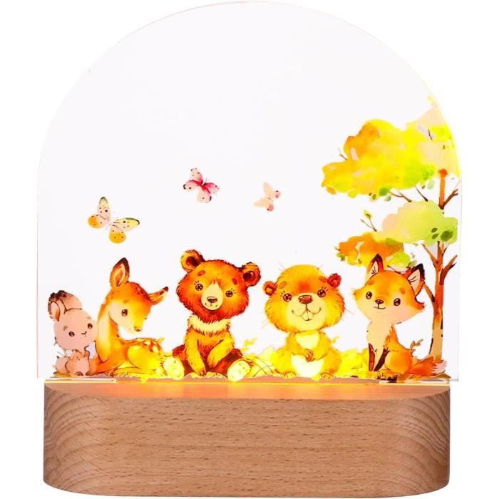 OTraki Veilleuse Bébé Personnalisable - Lampe LED Avec Crayon Effaçable Et Base Bois Animale