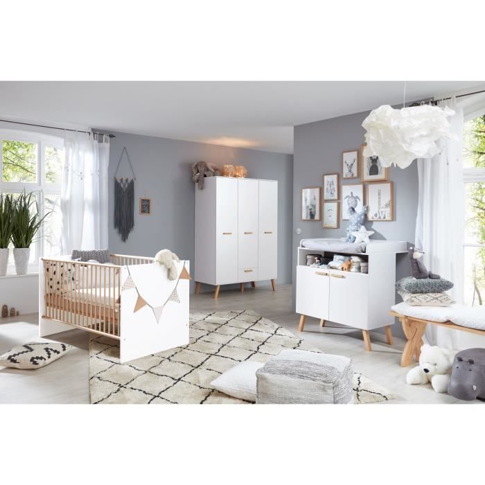 Chambre Bebe Trio Lit 70 X 140 Cm Commode A Langer Armoire Mats Blanc Et Chene Trend Team Cdiscount Puericulture Eveil Bebe