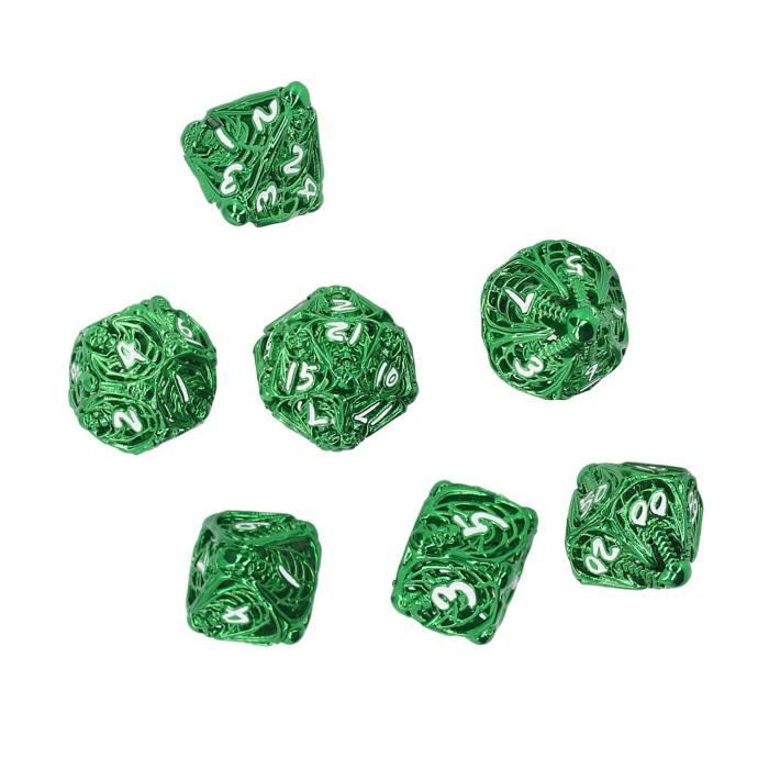 Dés Métalliques 7-en-1 Rotatifs – Alliage De Zinc, Gravure 3D, Finition Vert Mat – Pour Jeux De Rôle Et D&D, Coffret Cadeau Velours