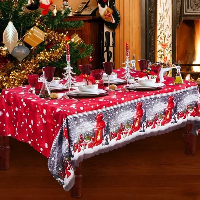 Nappe de Noël,180x150cm Nappes de Noël Rectangulaire,Couverture de Table à Manger Noel Rouge 