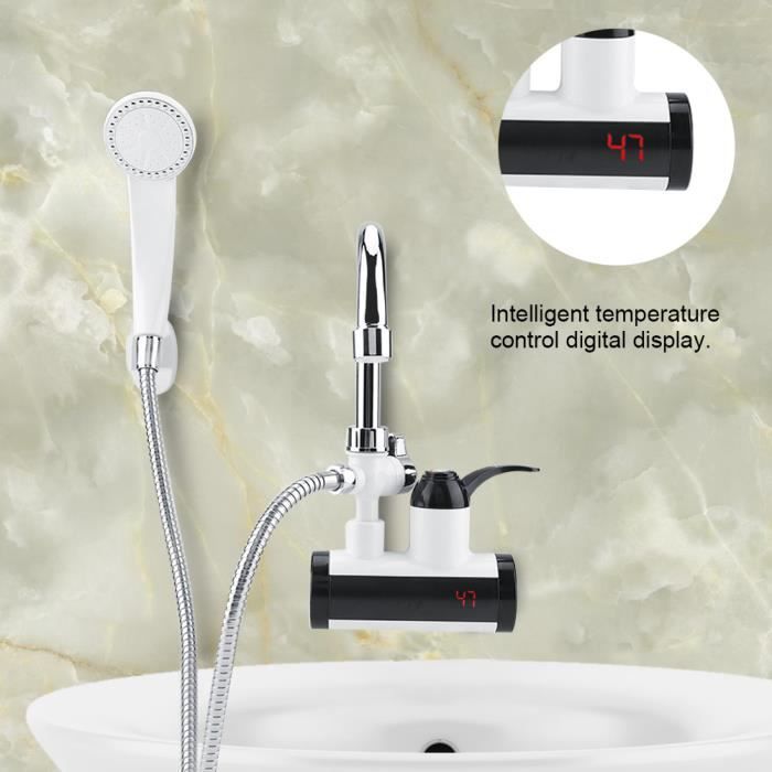 Robinet de température d'eau chaude et froide Affichage instantané numérique + Pomme de douche (L'eau coule d'en bas)