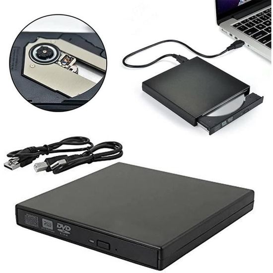 Lecteur DVD externe Kicpot USB 2.0 ultra fin portable graveur CD DVD  graveur graveur graveur pour ordinateurs portables, ordinateurs de bureau  et ordinateurs portables : : Électronique