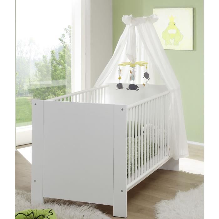 NIKO Chambre bebe complete : lit 70x140cm + commode a langer + armoire -  blanc - Chambre complète enfant - Achat & prix