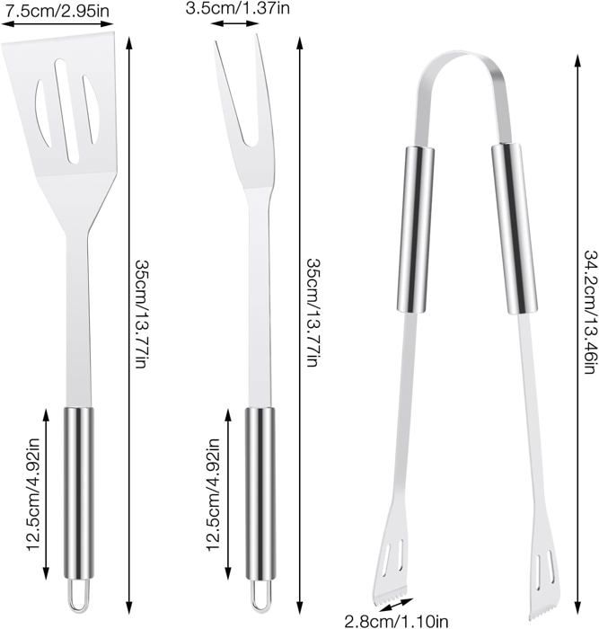 Set 3 Pièces Ustensiles Barbecue Inox - Fourchette, Pince Et Spatule Cook'in Garden