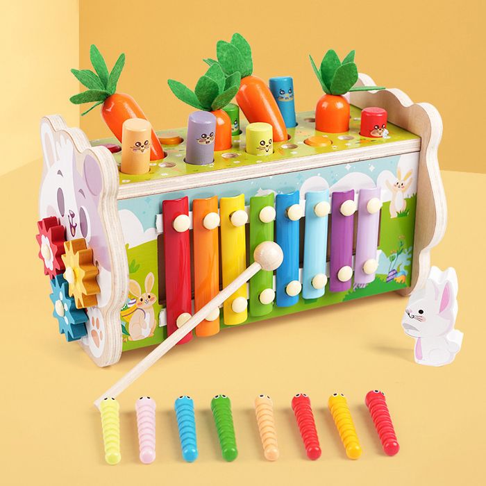 Boîte à Marteau Montessori En Bois – Jeu Éducatif 3 Ans+ – Couleurs Et Motricité – Coffret 4 Balles + Marteau