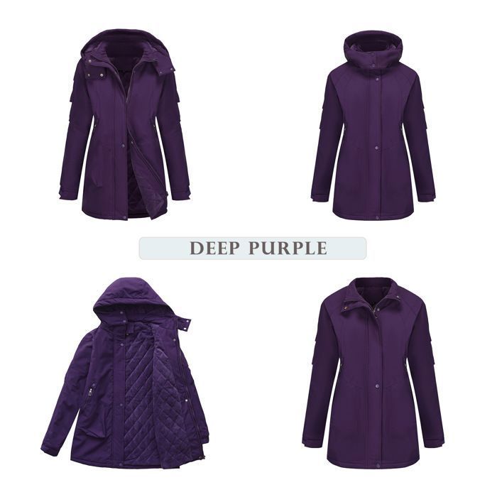 Parka Femme Imperméable Avec Capuche Amovible Doublure Chaude Veste Matelassée Hiver Mi-longue Couleur Unie - Taille EU - Violet Violet - Prêt-à-Porter