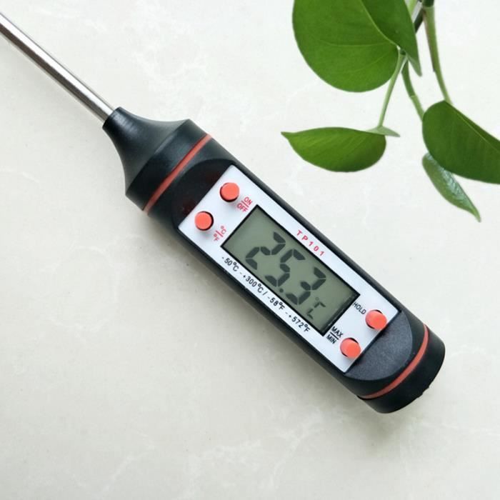 Thermomètre Cuisine Hoyiours - Sonde 120mm - Lecture Instantanée -50°C à 300°C - Écran LCD - Rouge