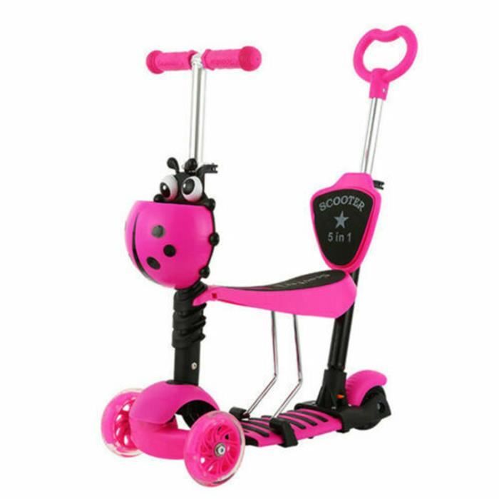 Trottinette évolutive 5-en-1 Pour Enfant 2-6 Ans - Avec Siège, Roues LED Et Hauteur Réglable, Idéale Pour Apprendre L'équilibre