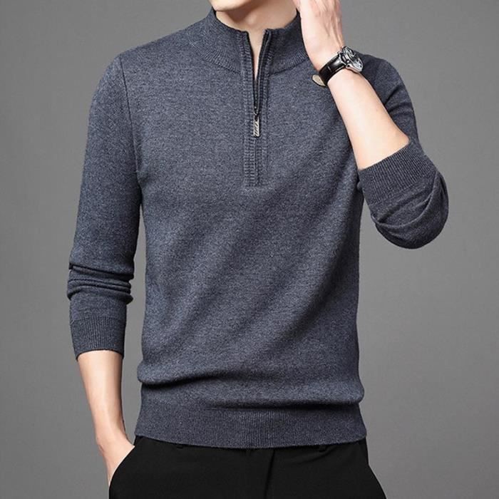 Pull Homme Zippé Hiver – Col Montant, Manches Longues, Maille Douce Et Chaude Pour Un Style Casual Confort