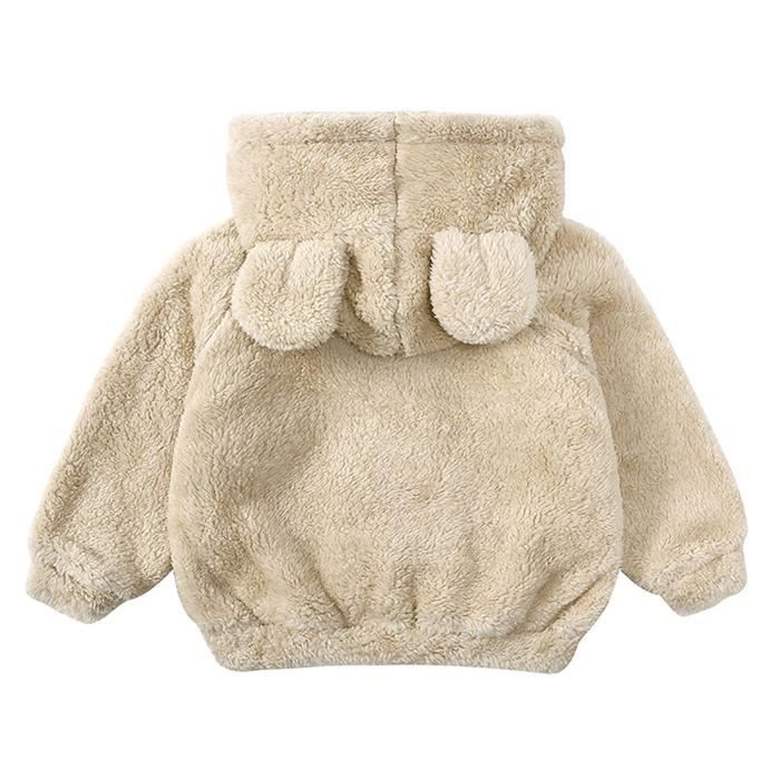 iixpin Unisexe Enfant Veste a Capuche Oreille Mignon Zippe Polaire Outerwear Casual 6 Mois 3 Ans Beige